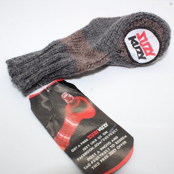 SUZY KUZY Beer Mitt Knit Koozie Insulating Beverage Glove Coozie Gray Brown - Picture 1 of 5